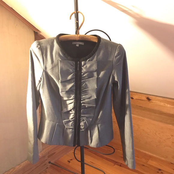 NY Collection Gray Black Ruffle Jacket, EUC, S - Picture 1 of 15